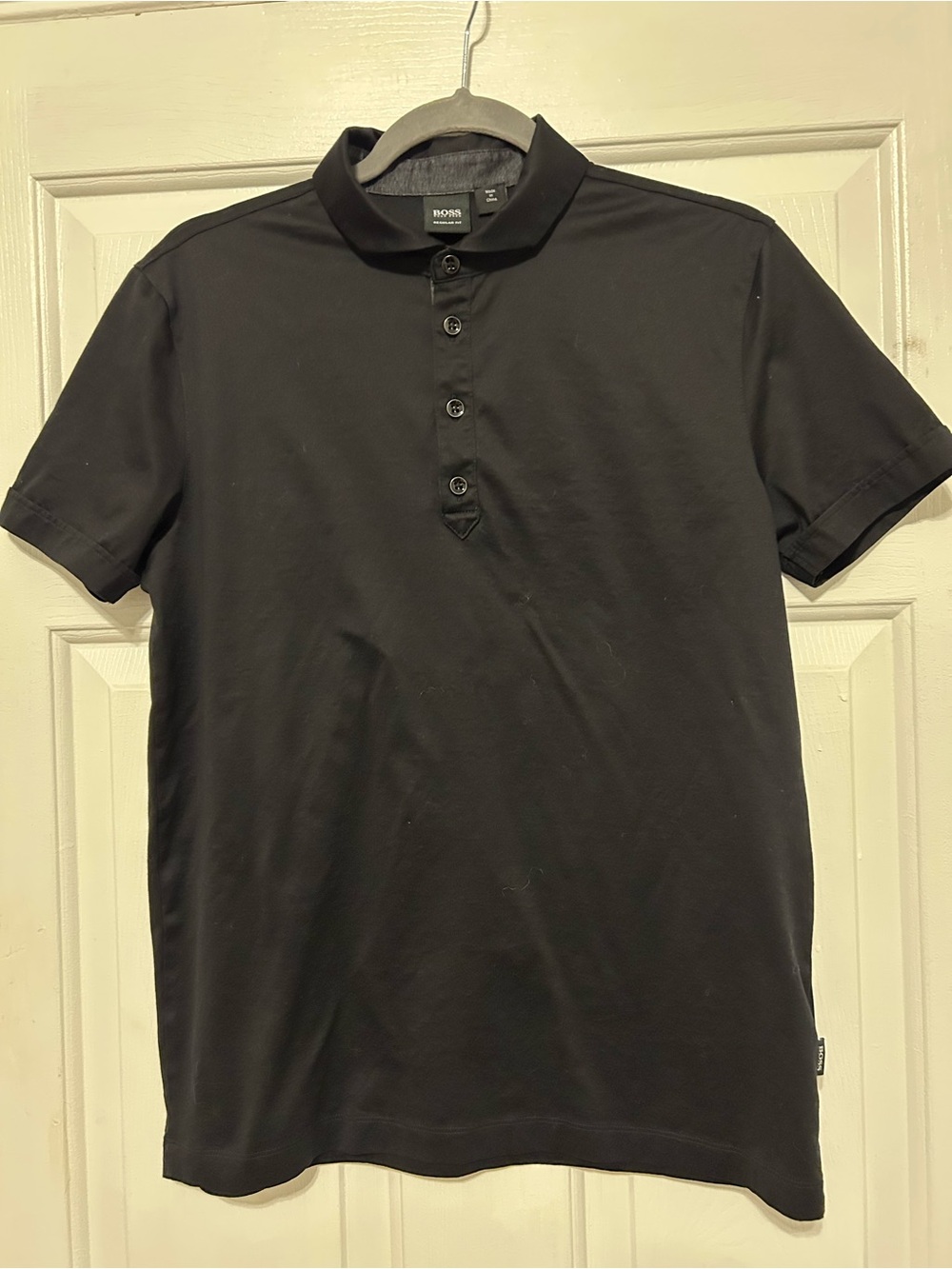 BOSS Men's Black Short-Sleeve Polo with Button Placket